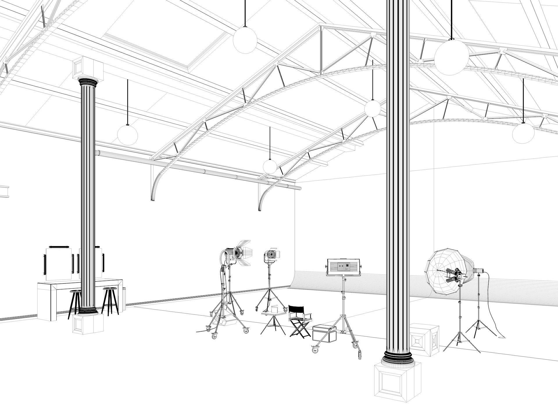 Loft Photo Studio Scene 3D model_11