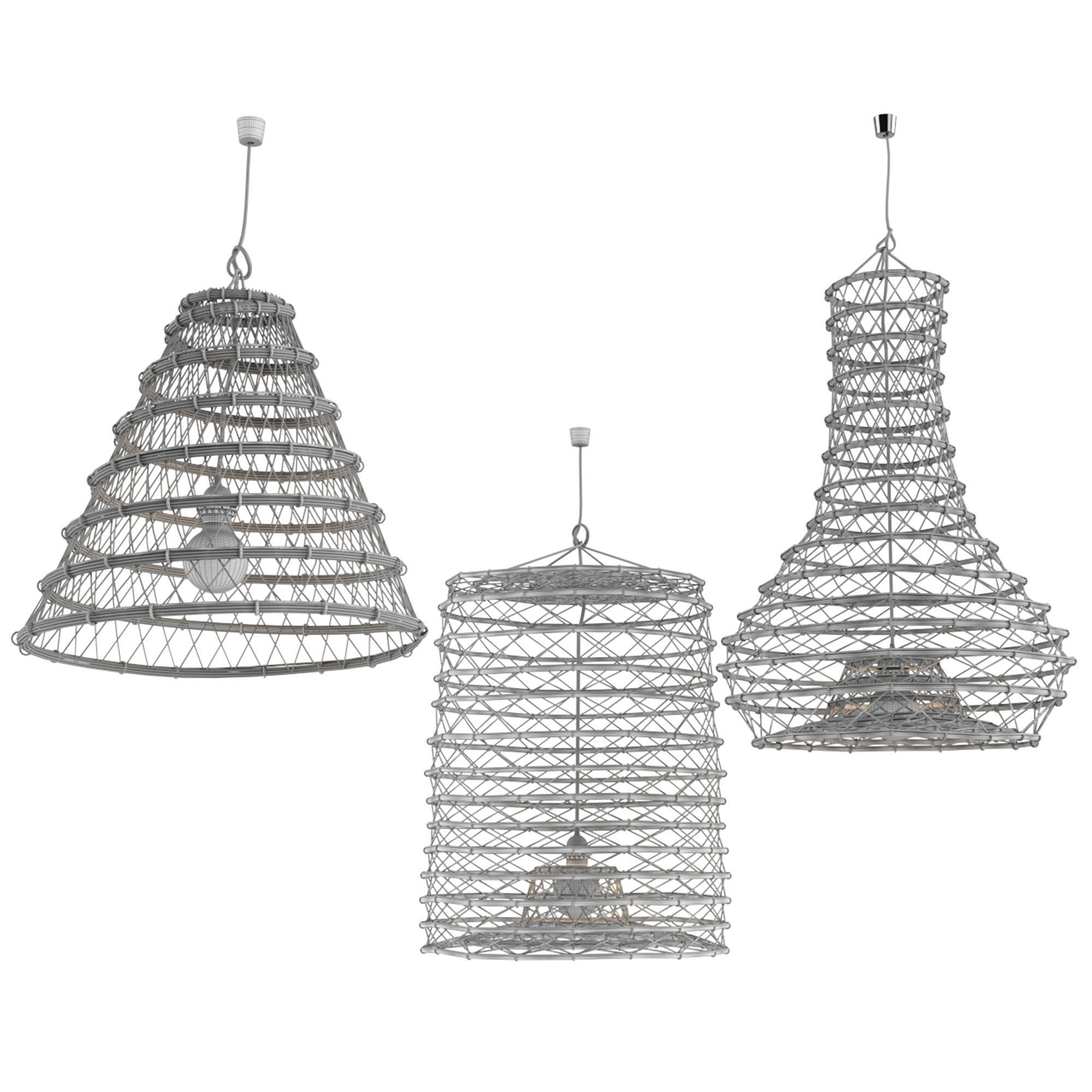 Bamboo rattan lantern 3D model_2