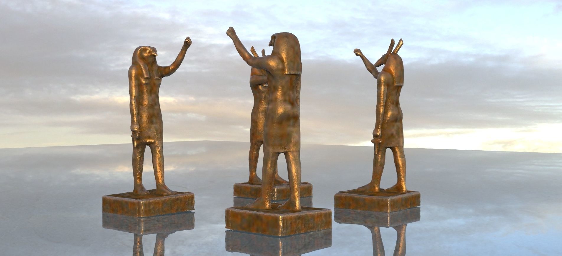 Horus and Set statues Egyptian Gods 3D model_4