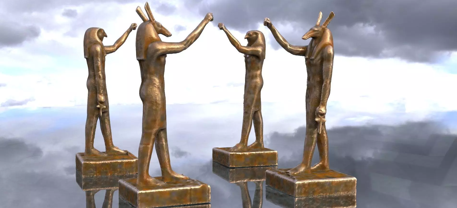 Horus and Set statues Egyptian Gods 3D model_0