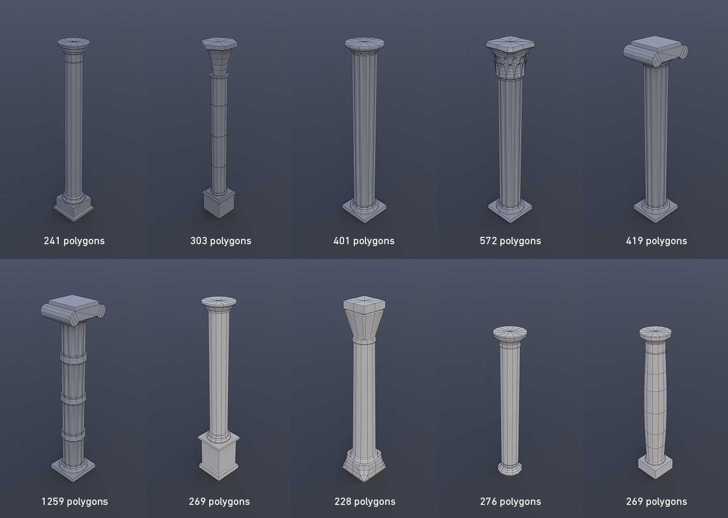 30 Low-poly Columsns Low-poly 3D model_3