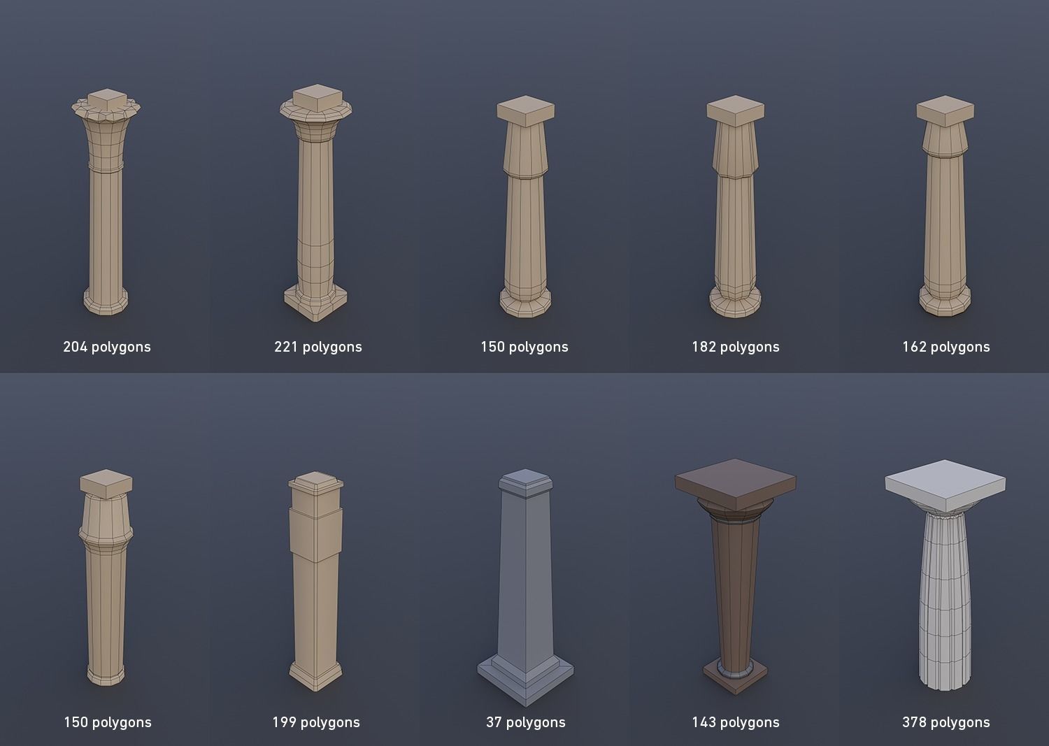 30 Low-poly Columsns Low-poly 3D model_5