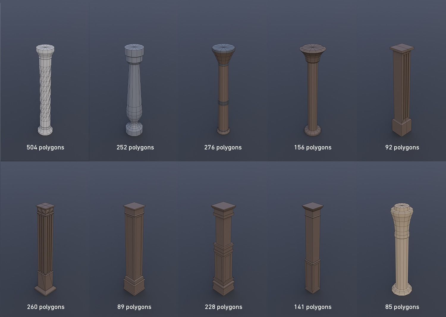 30 Low-poly Columsns Low-poly 3D model_4