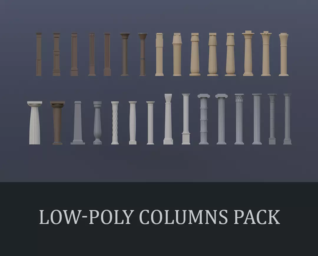 30 Low-poly Columsns Low-poly 3D model_0