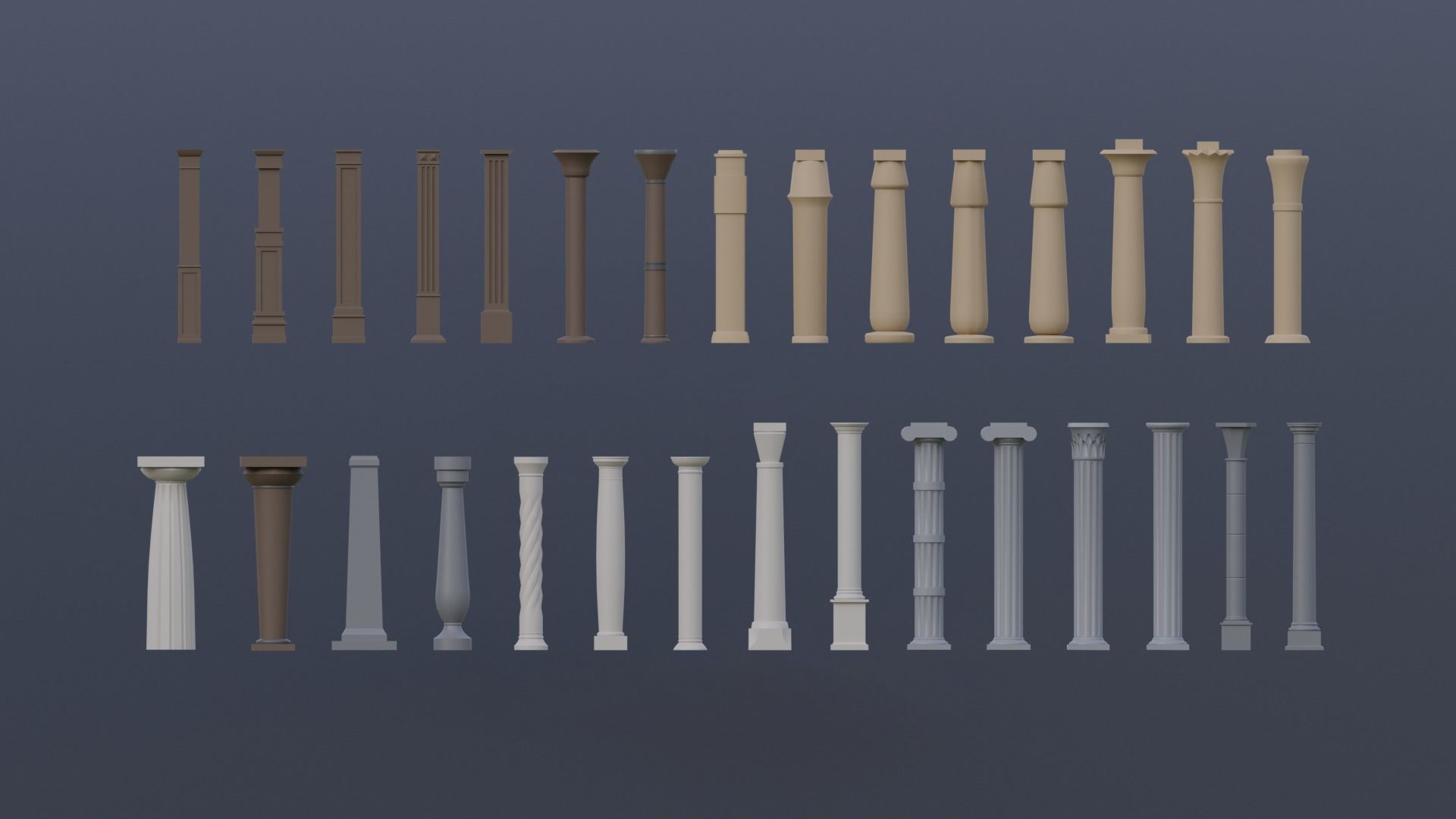 30 Low-poly Columsns Low-poly 3D model_2