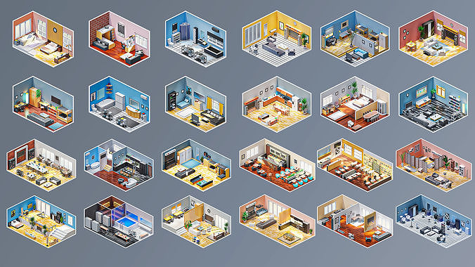 Interior 6 Low-poly 3D model 2