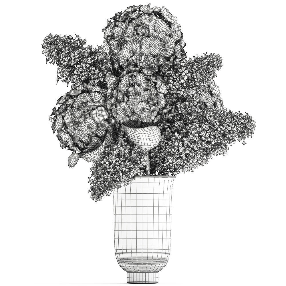Bouquet of flowers in a vase 163 3D model_7
