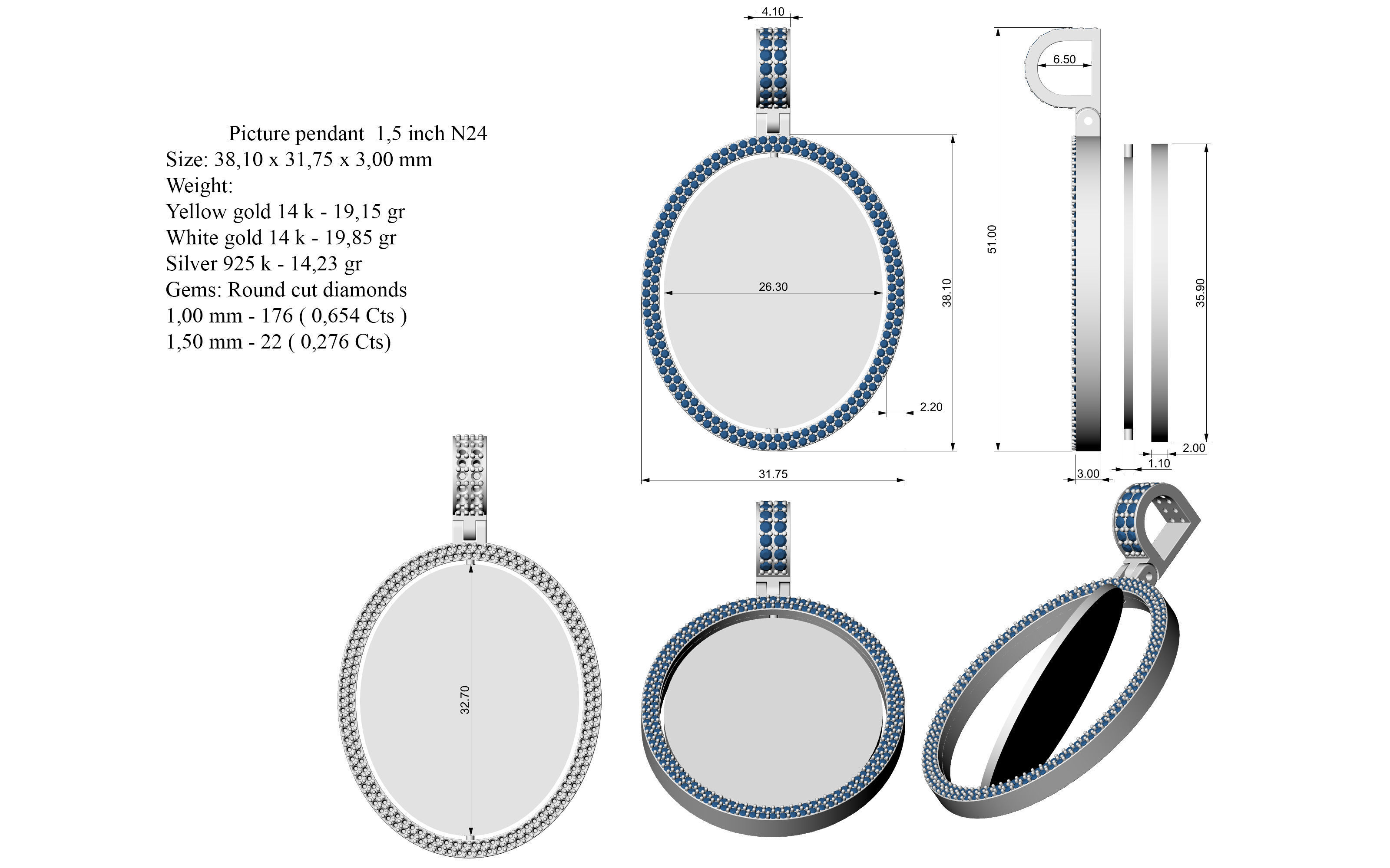 Picture pendant 1-2 inch N 24 3D print model_10