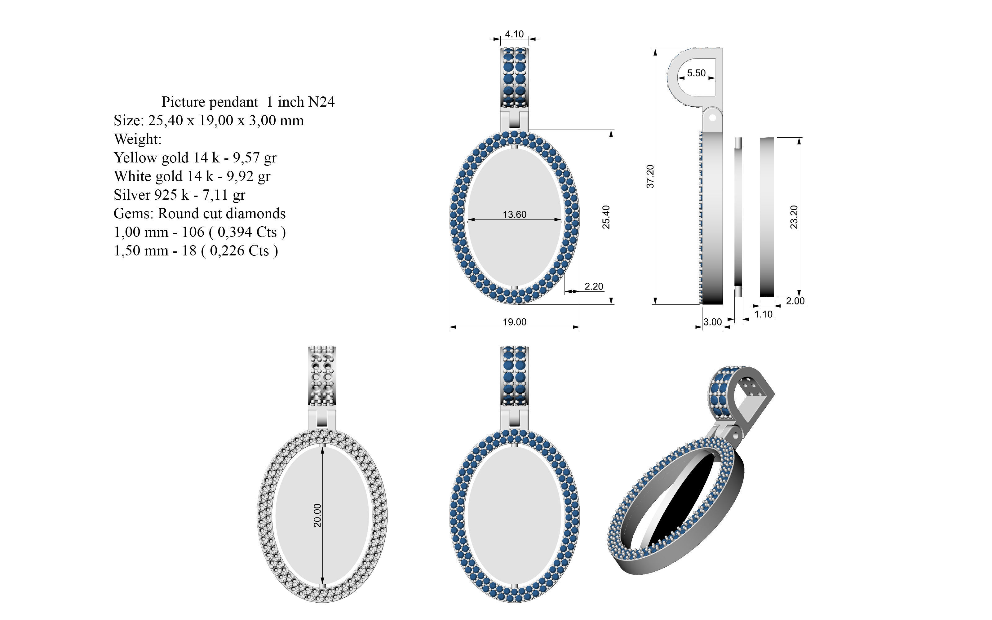 Picture pendant 1-2 inch N 24 3D print model_9