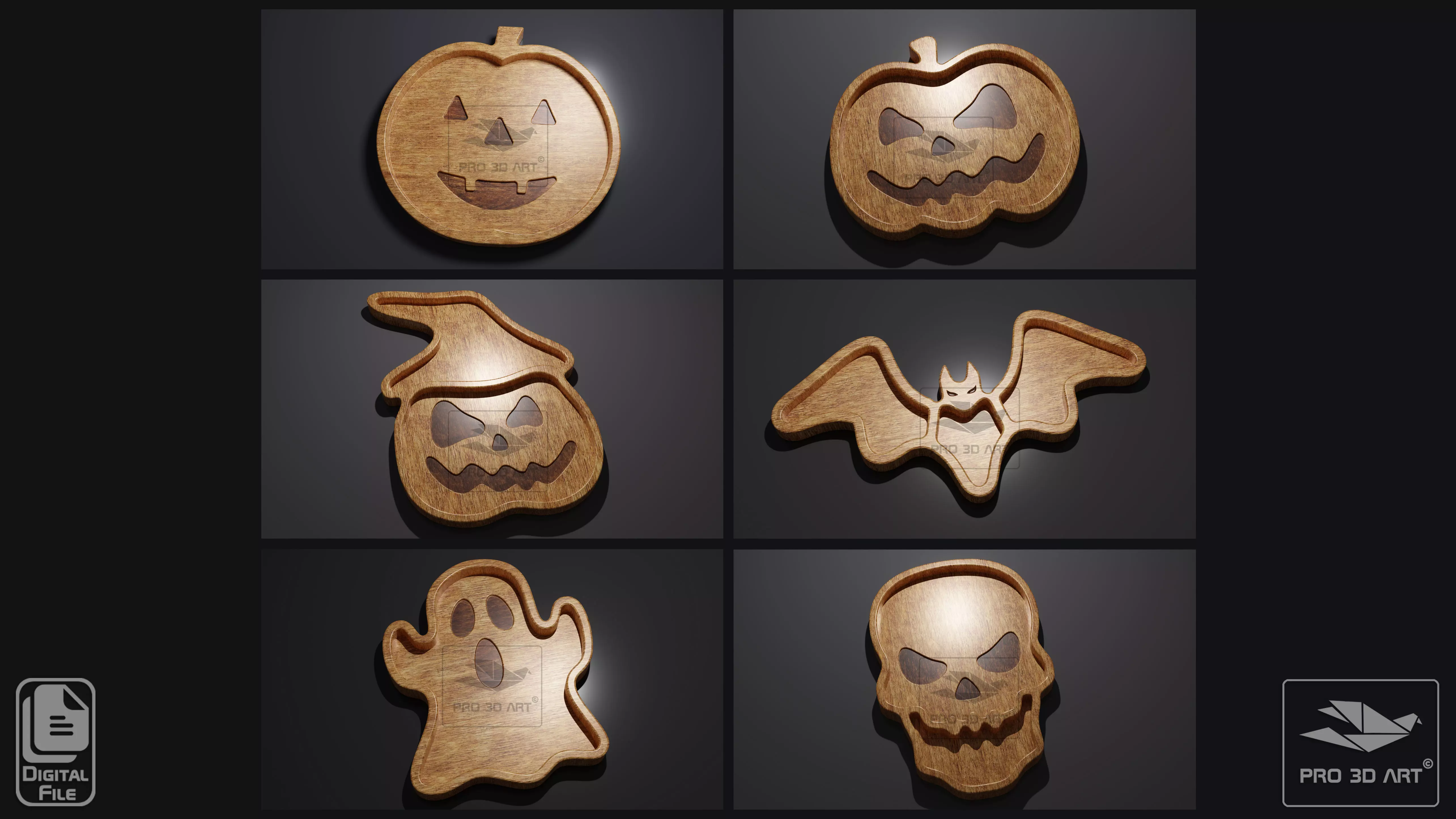 Halloween Trays Pack - CNC Files for Wood 3D model_0