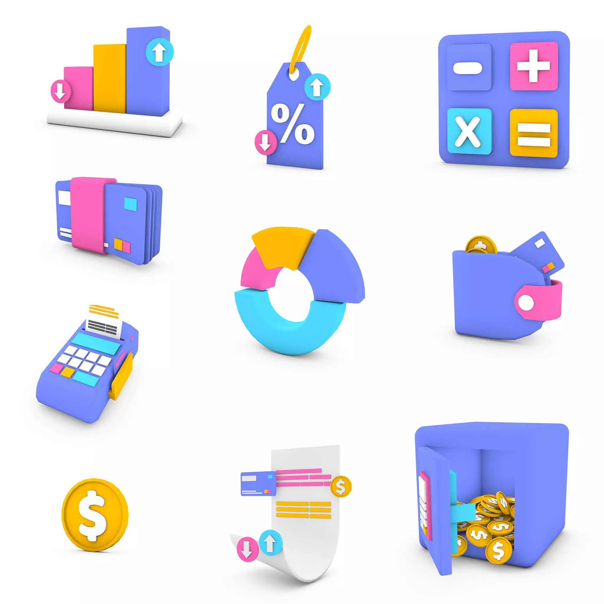 Financial icon Set 3D model_0