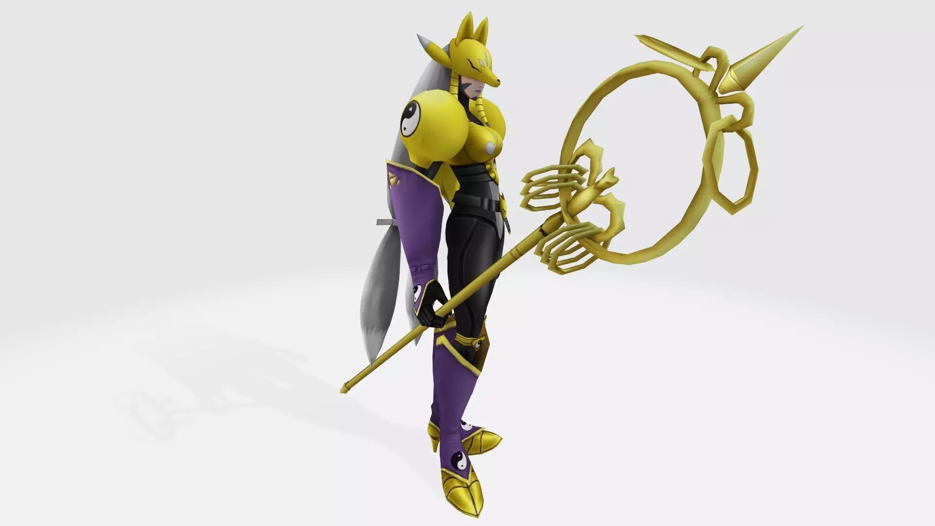 Sakuyamon gold character holding sword 3D print model_0