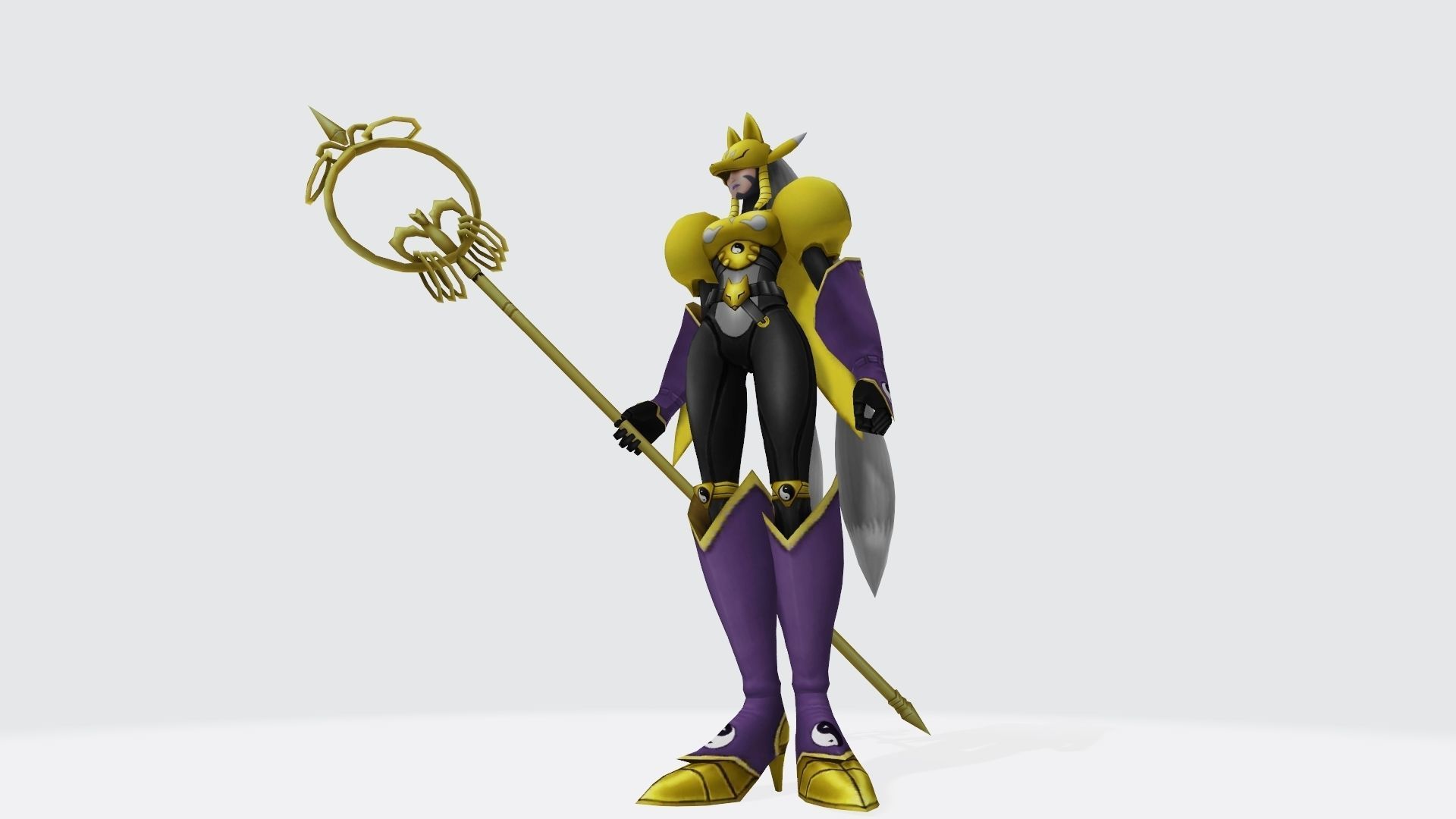 Sakuyamon gold character holding sword 3D print model_6