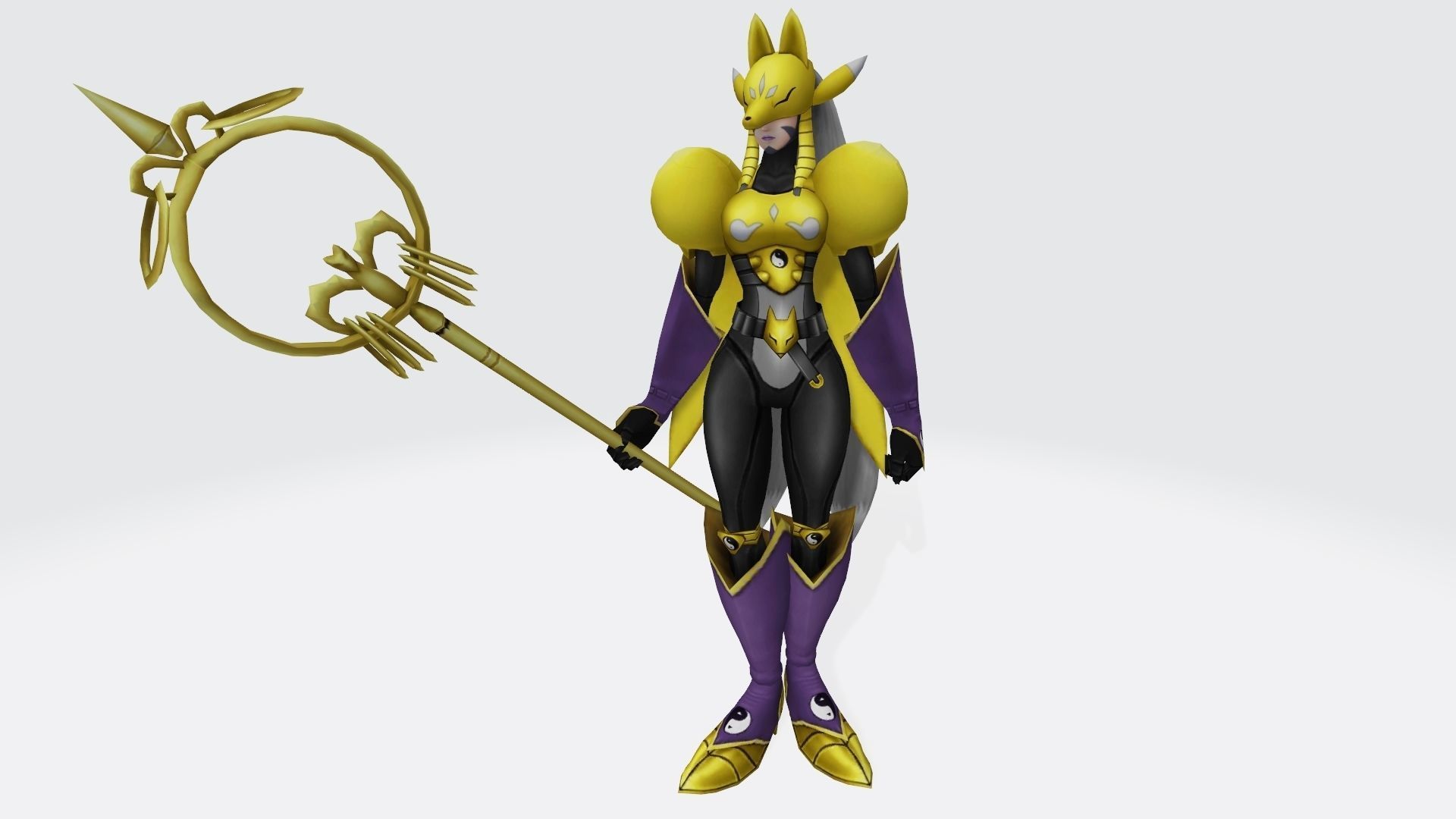 Sakuyamon gold character holding sword 3D print model_1