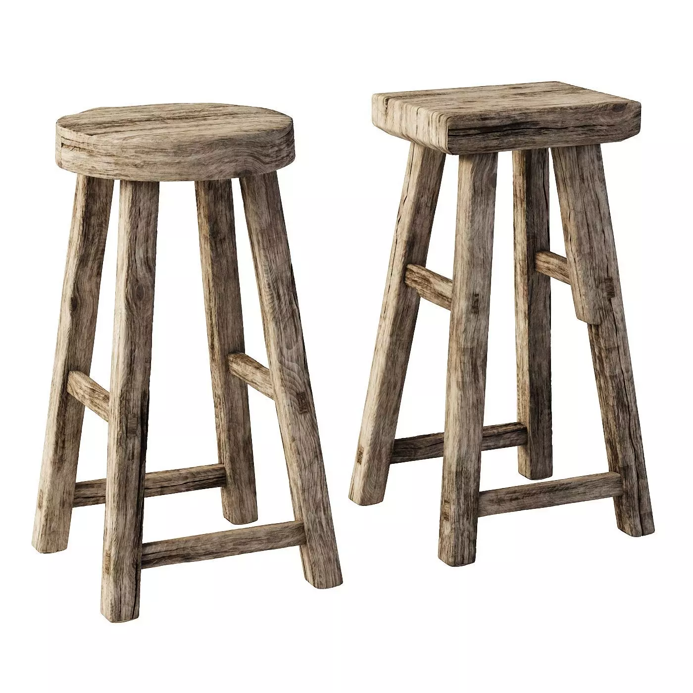 Rustic Elm Stools 3D model