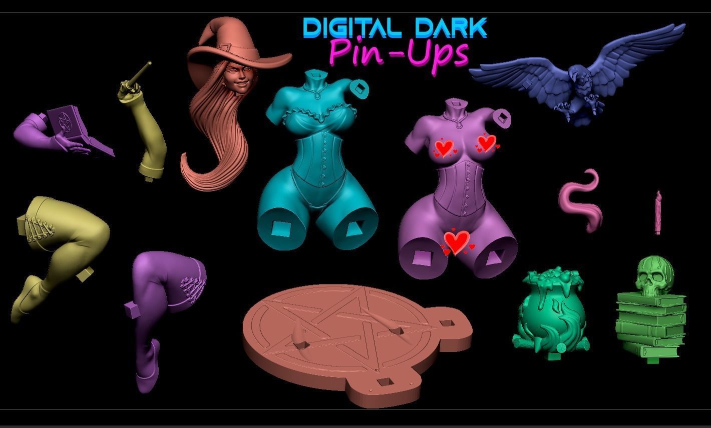 Witch with NSFW version and Miniature 38mm with NSFW 3D print model_10