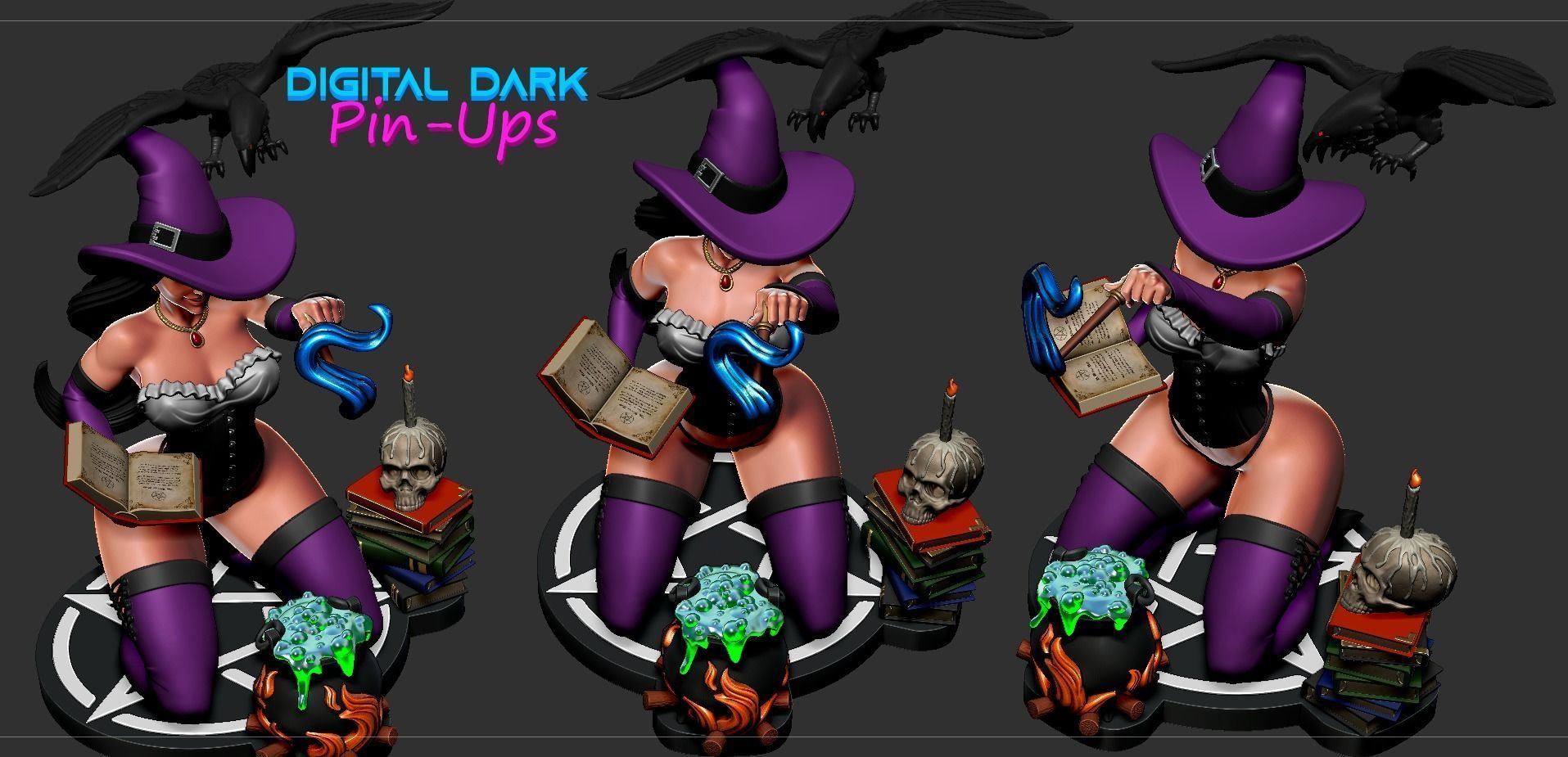Witch with NSFW version and Miniature 38mm with NSFW 3D print model_5