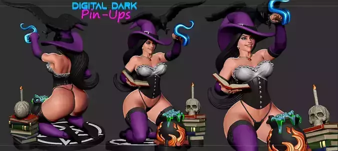 Witch with NSFW version and Miniature 38mm with NSFW 3D print model