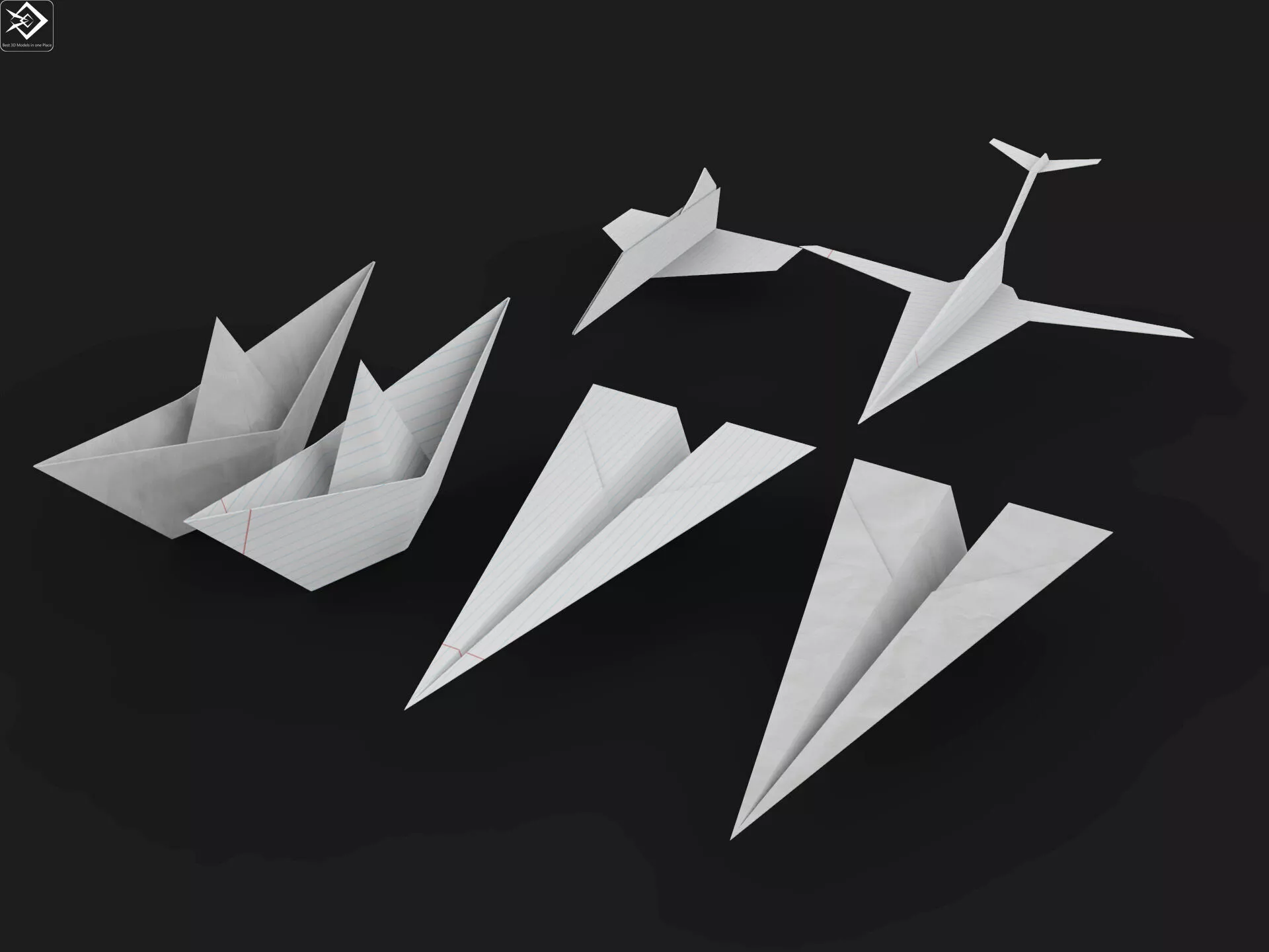 Paper crafts Pack Low-poly 3D model