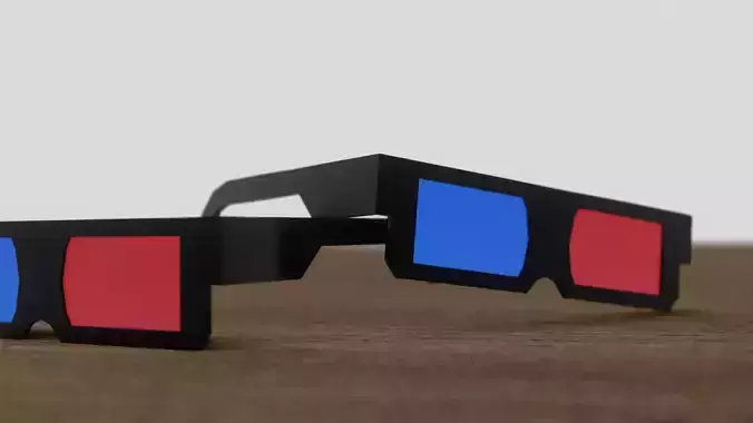 3D Glass pair of glasses on wooden table
