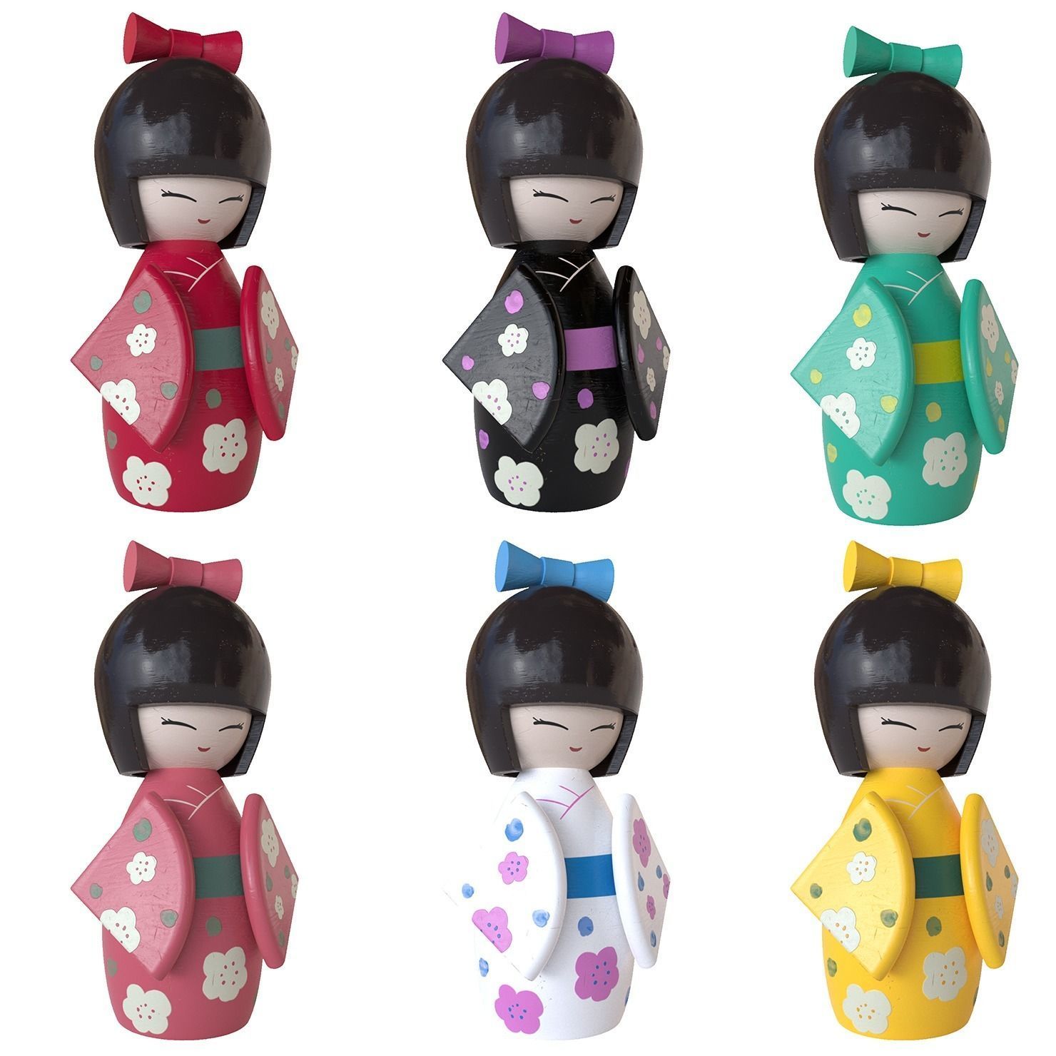 Japanese dolls and fortune cats collection 3D model_3