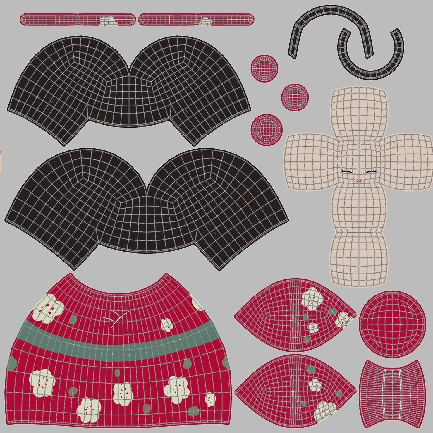 Japanese dolls and fortune cats collection 3D model_7