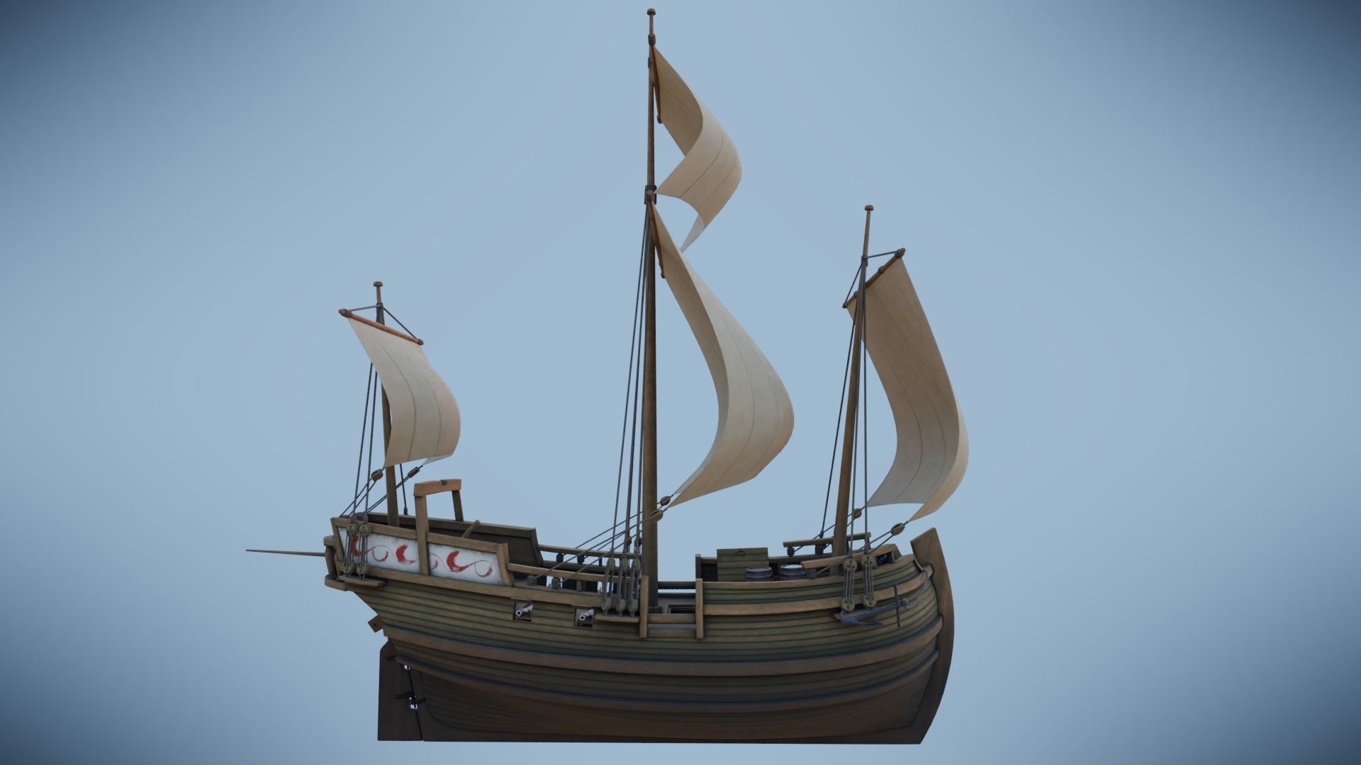 Herring Buss Ship Low-poly 3D model_5