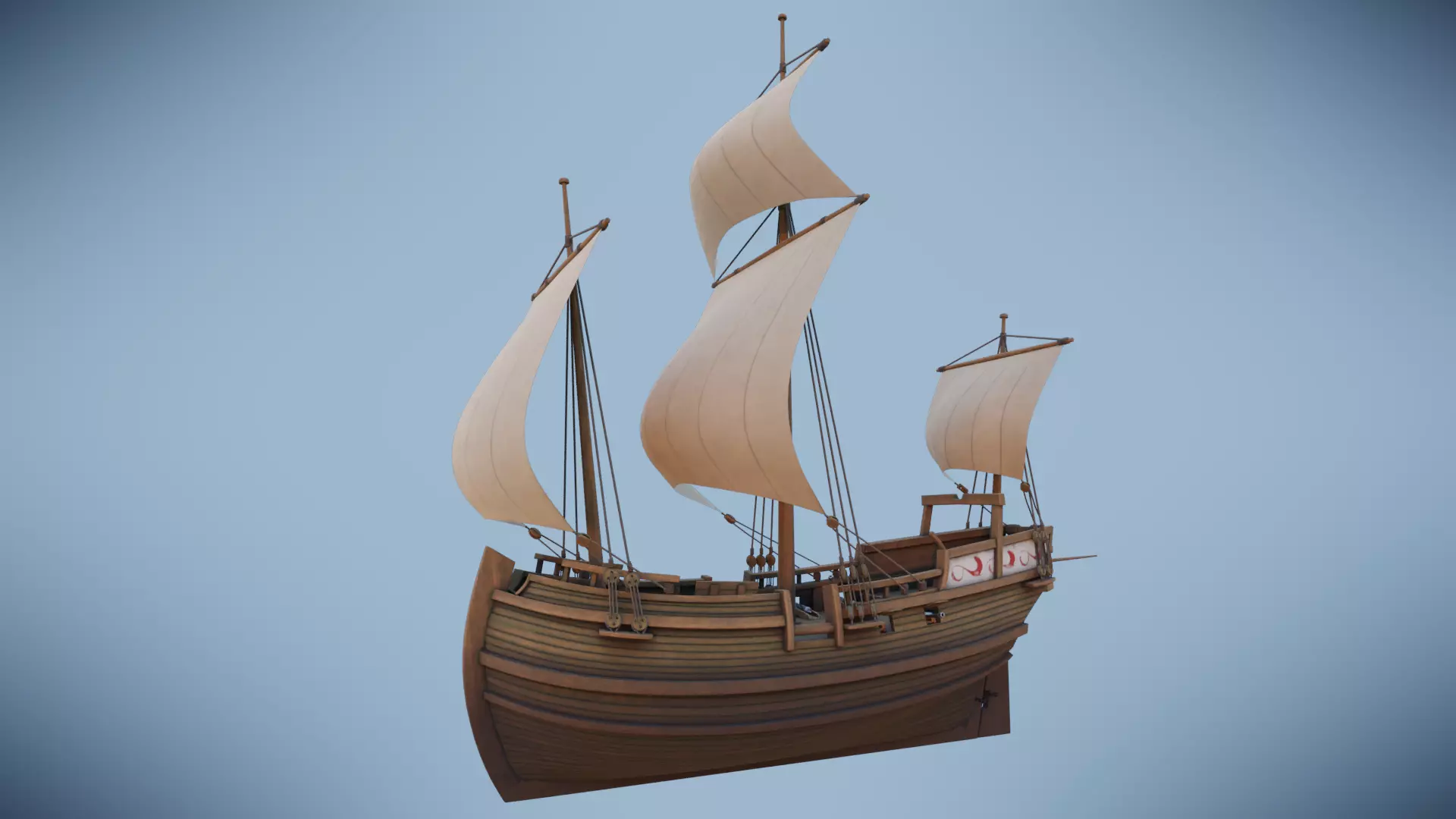 Herring Buss Ship Low-poly 3D model_0