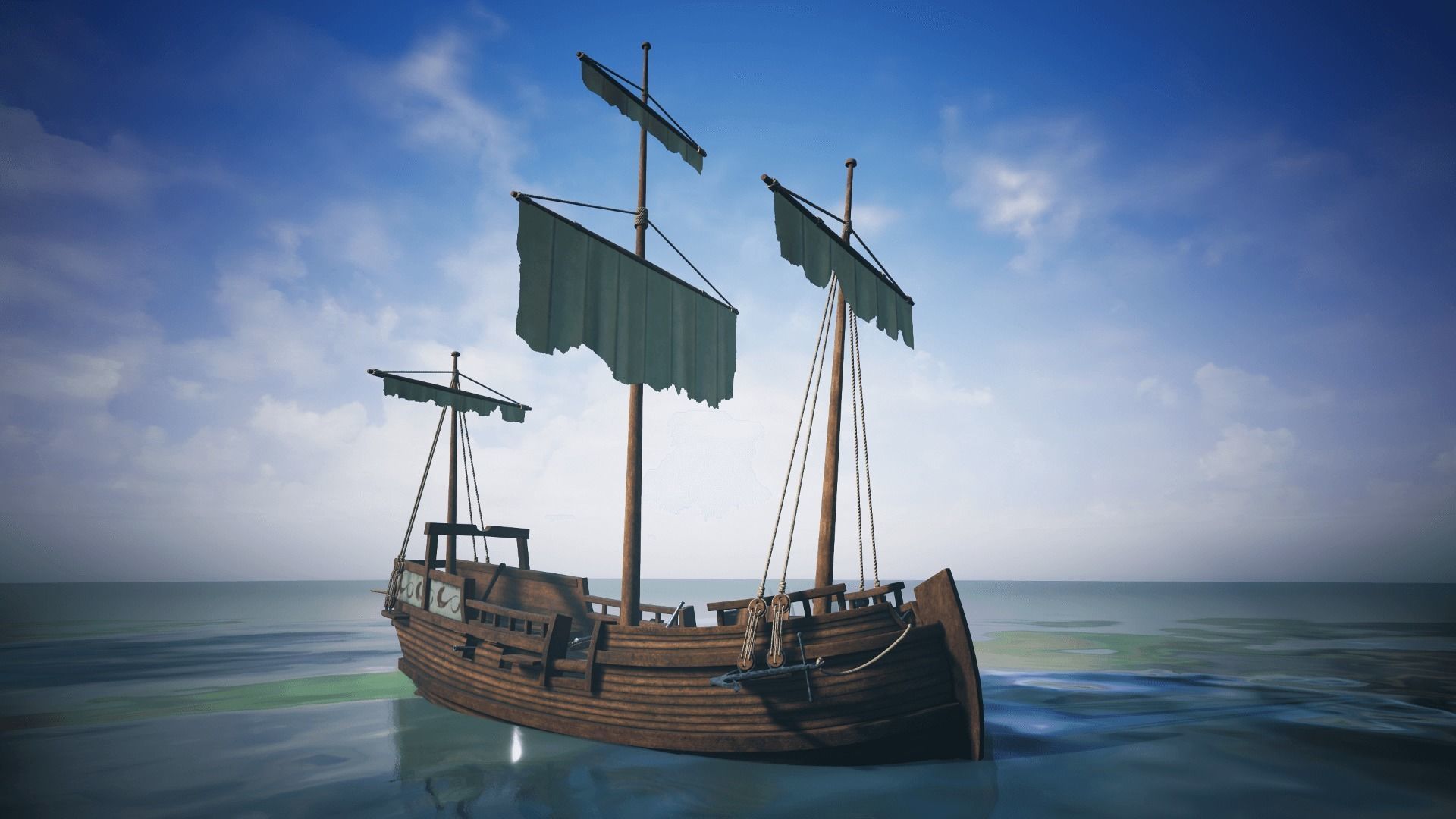 Herring Buss Ship Low-poly 3D model_10