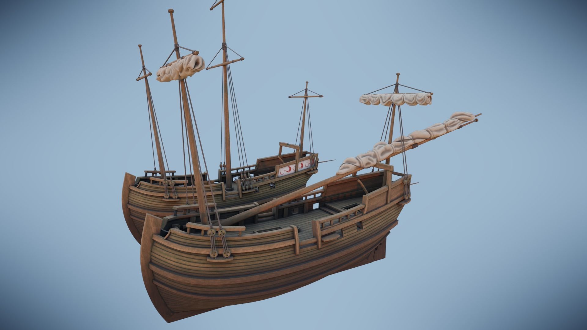 Herring Buss Ship Low-poly 3D model_3
