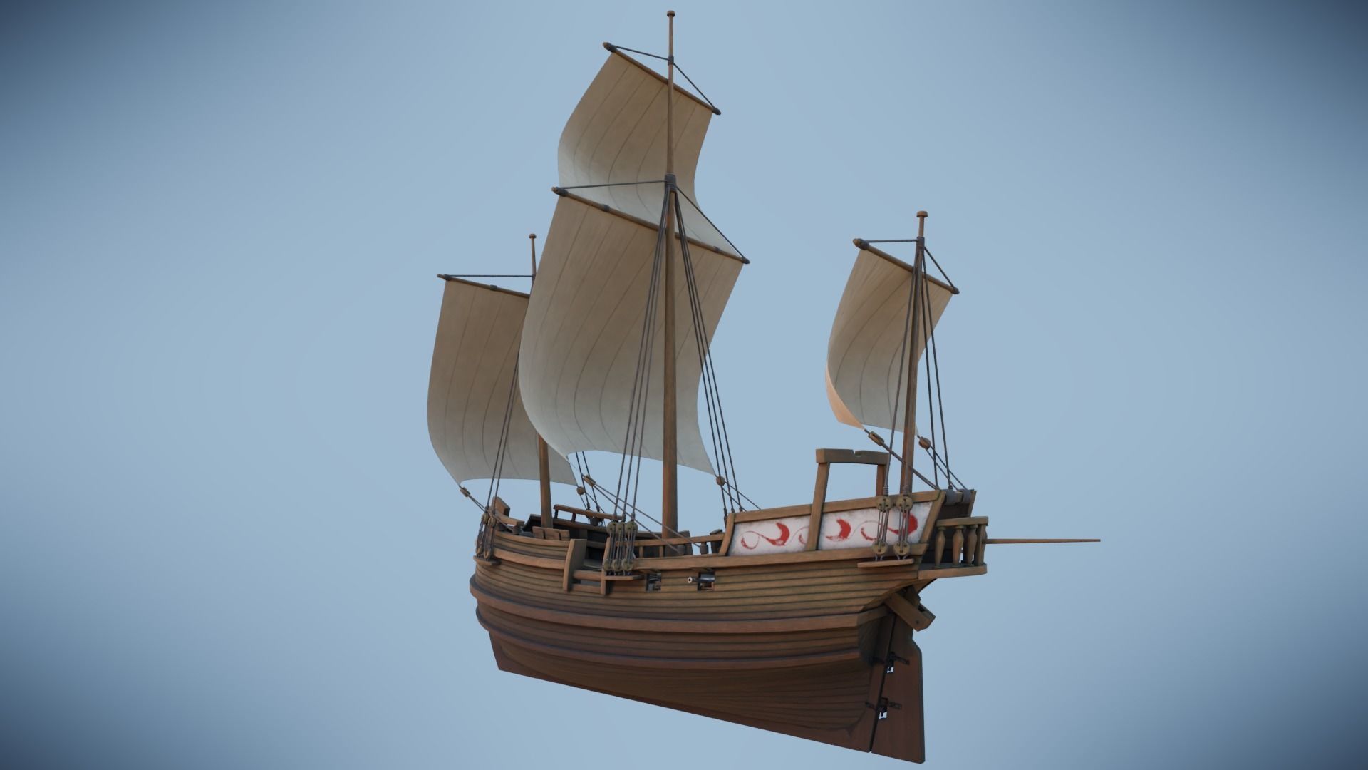 Herring Buss Ship Low-poly 3D model_4