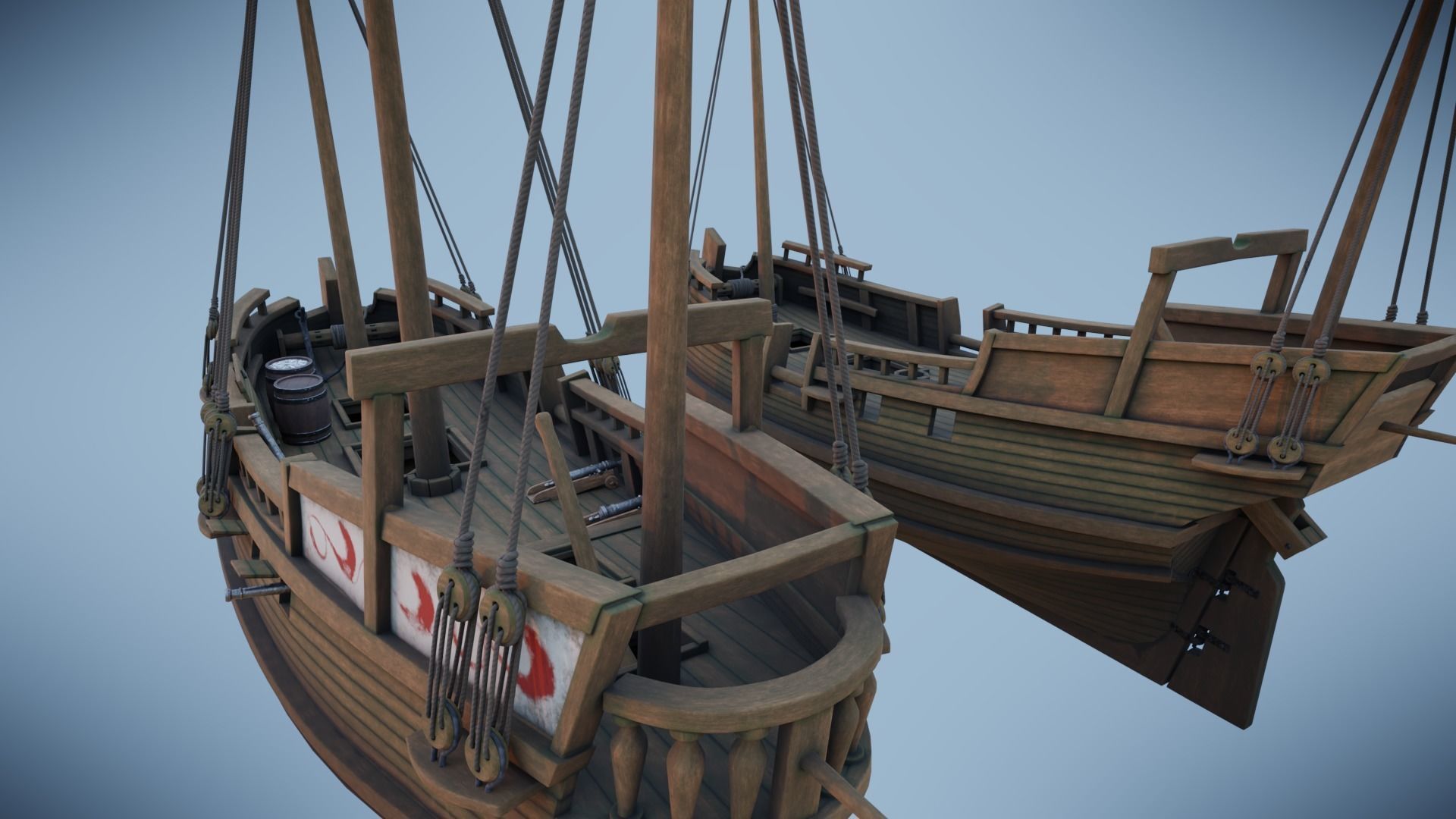 Herring Buss Ship Low-poly 3D model_7