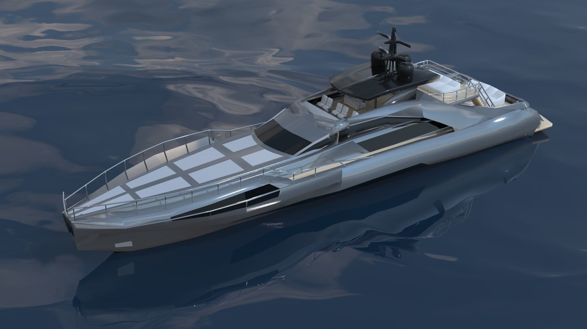 Pershing style Low Poly Yacht  Low-poly 3D model_1