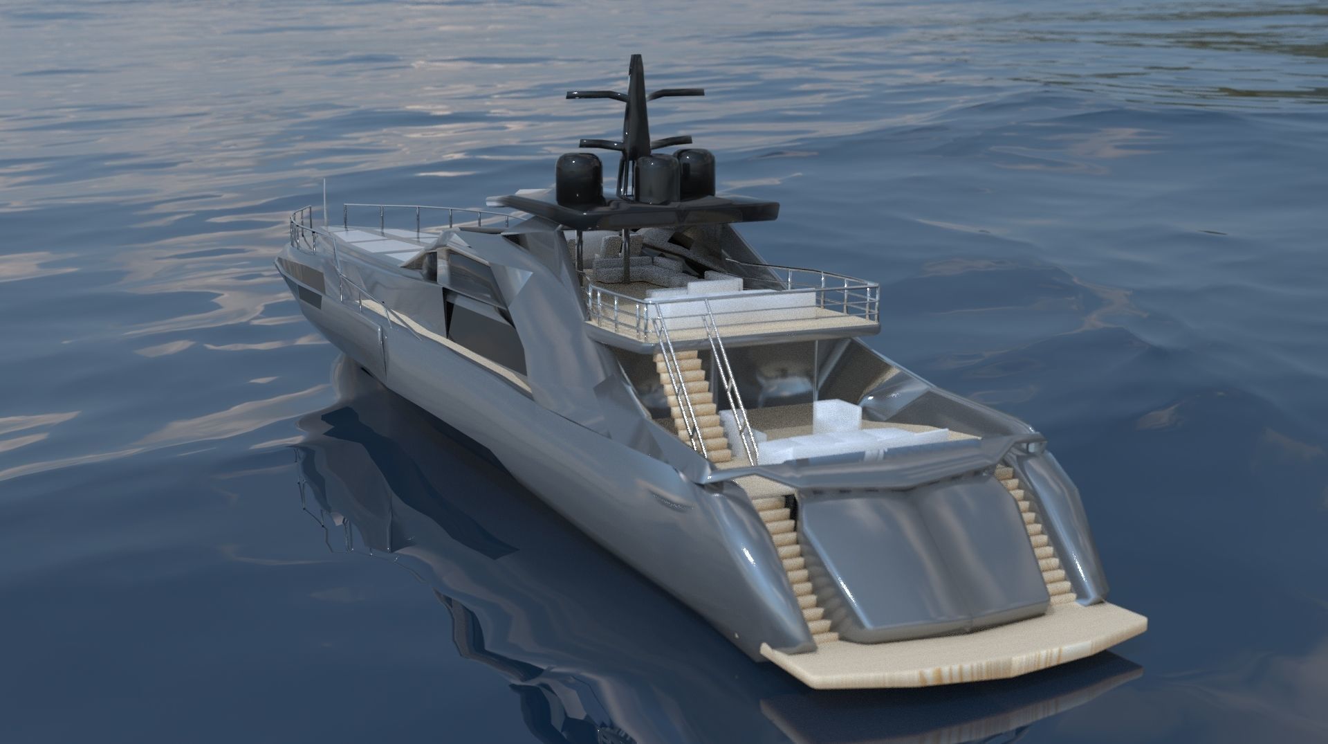 Pershing style Low Poly Yacht  Low-poly 3D model_5