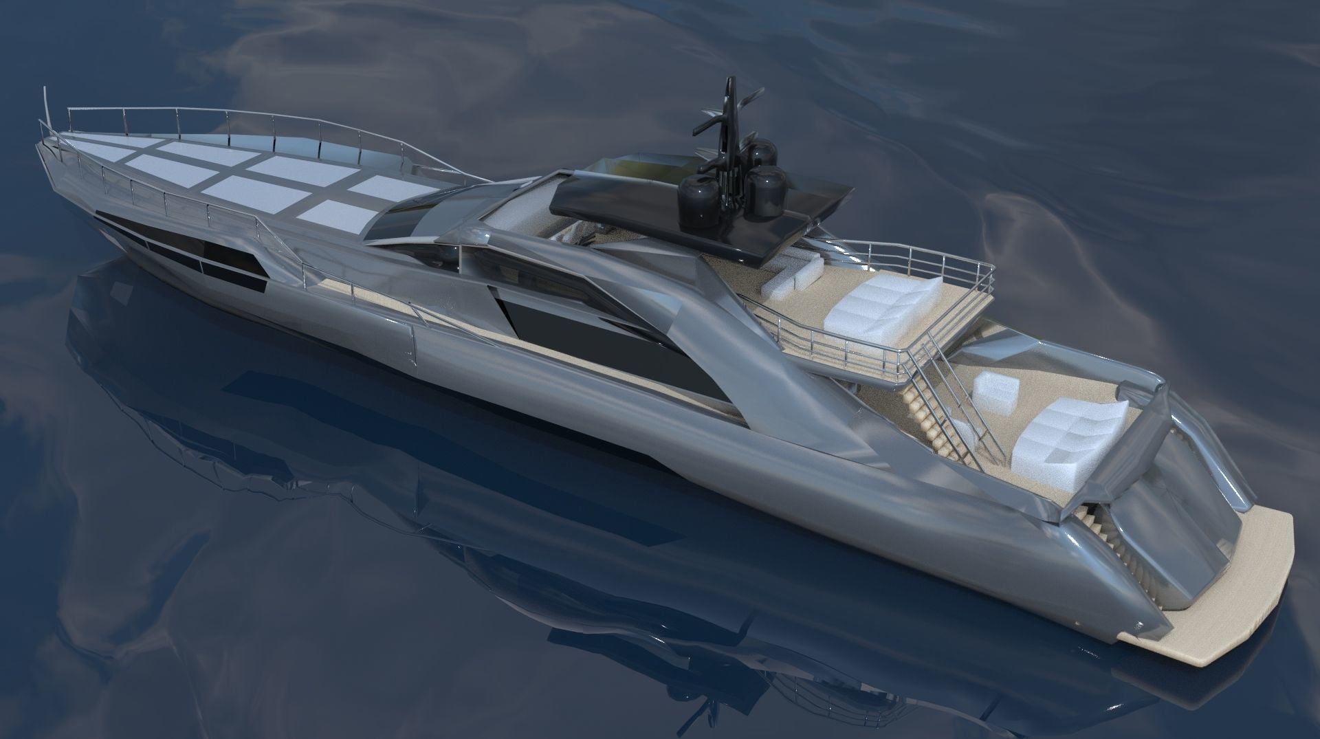 Pershing style Low Poly Yacht  Low-poly 3D model_6