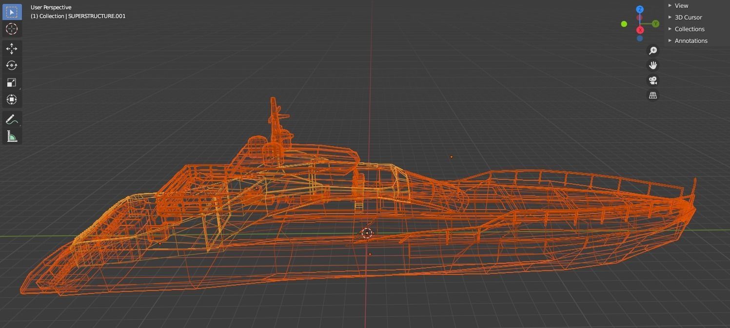 Pershing style Low Poly Yacht  Low-poly 3D model_7