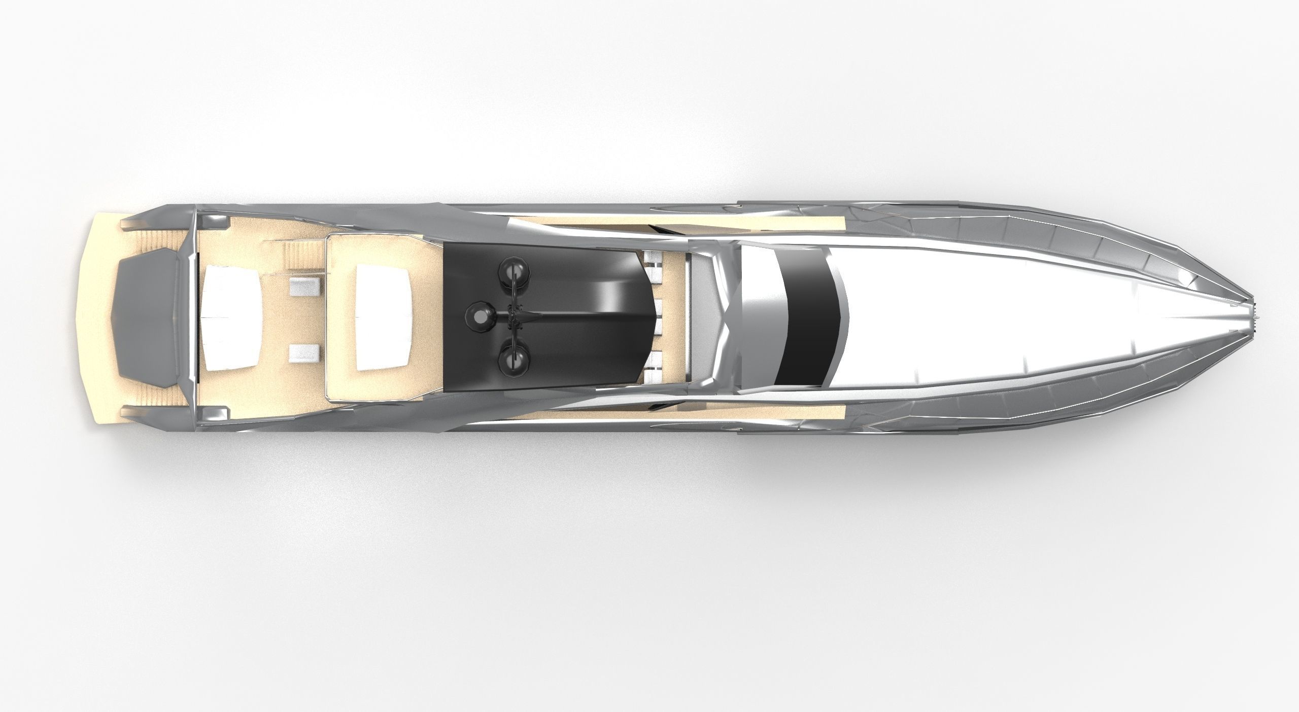 Pershing style Low Poly Yacht  Low-poly 3D model_3