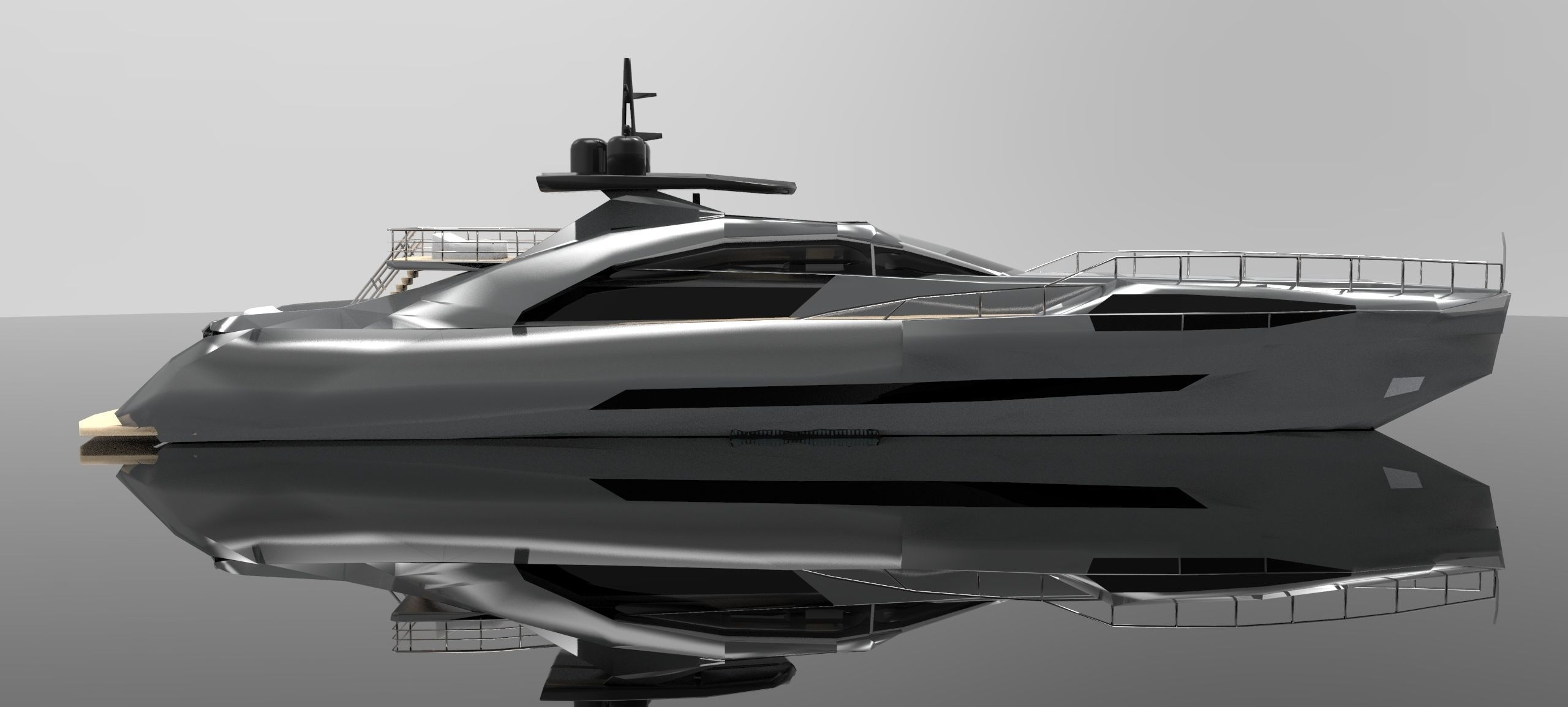 Pershing style Low Poly Yacht  Low-poly 3D model_2