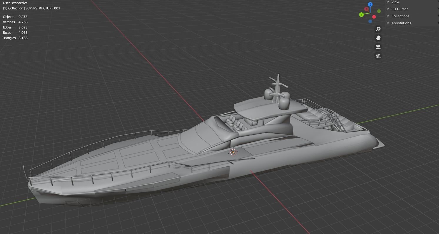 Pershing style Low Poly Yacht  Low-poly 3D model_10
