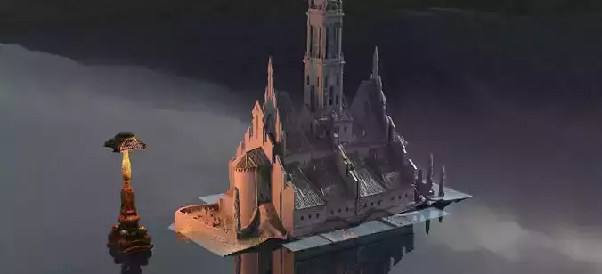 Halloween Haunted Cathedral with dragon lamp