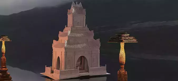 Japanese temple  haunted 3D Comes with dragon lamppost