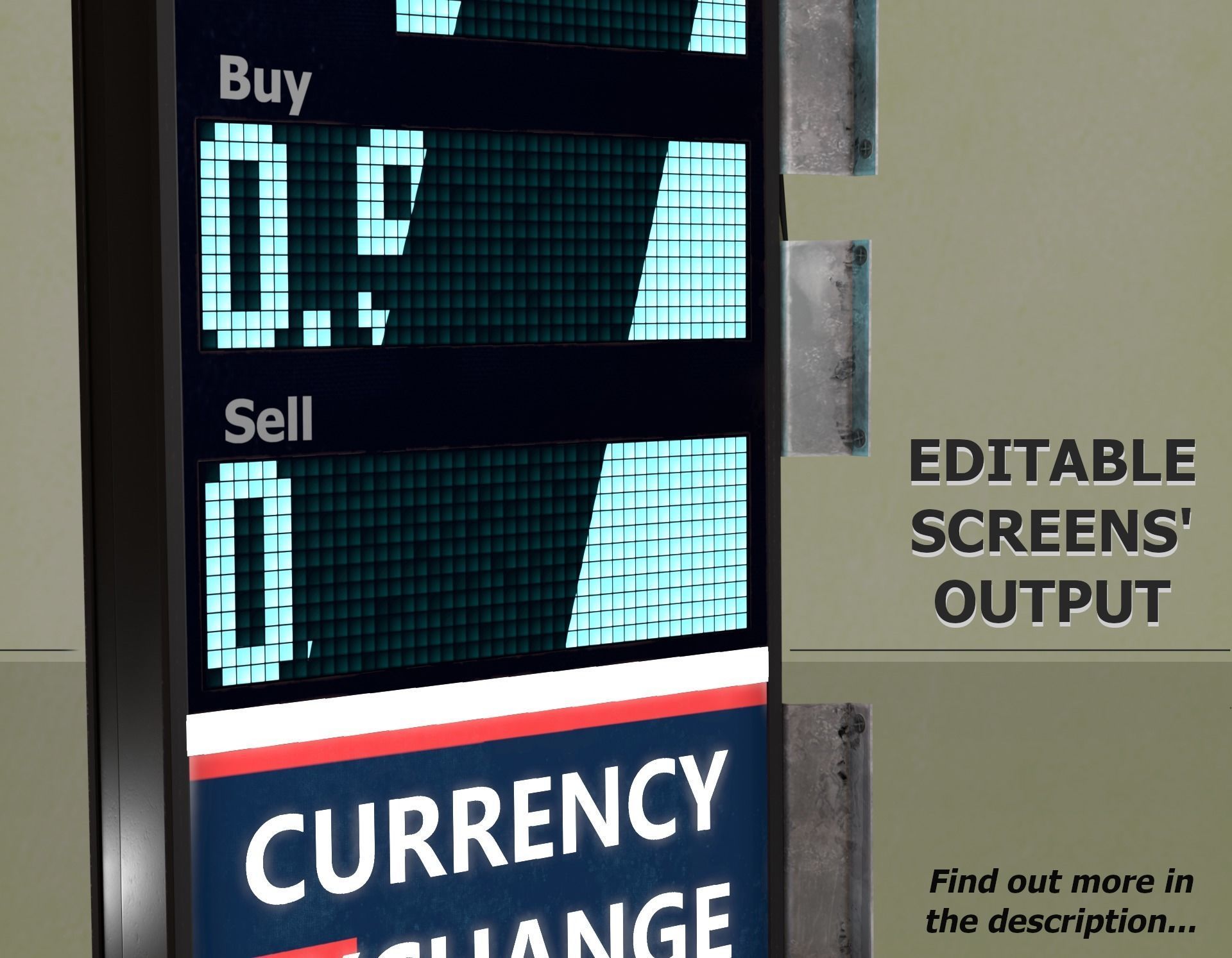 Editable Exchange Rate Board Low-poly 3D model_1