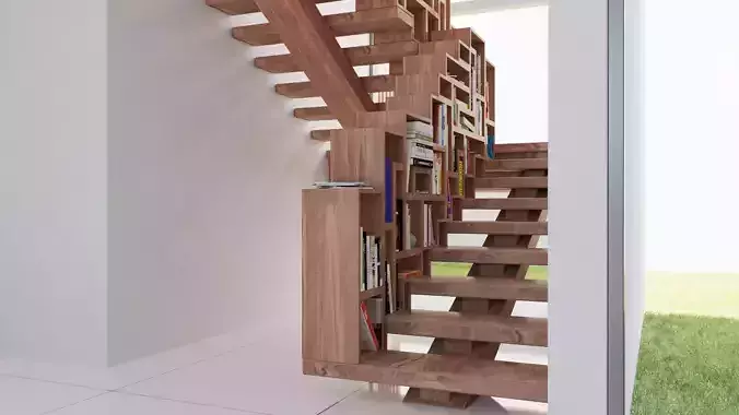 Modern bookcase stairs  3D model