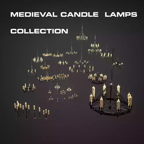 Medieval Candle Lamps Collection Low-poly 3D model