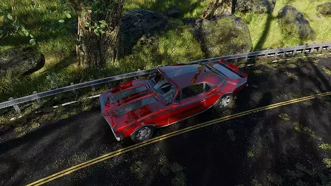 Car in Forest Highway Scene 3D model 4