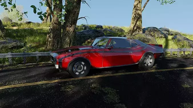 Car in Forest Highway Scene 3D model 3
