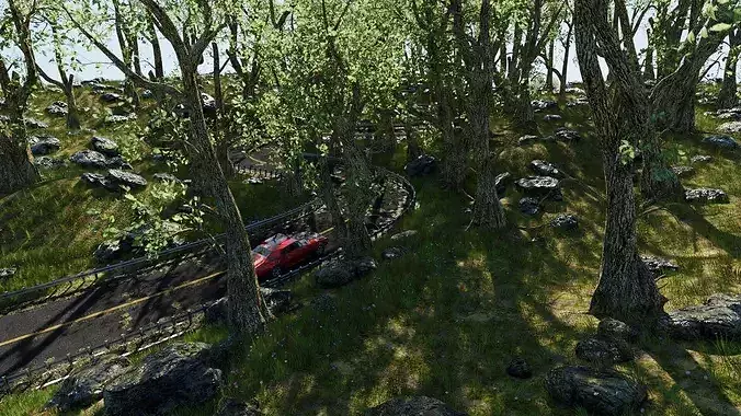 Car in Forest Highway Scene 3D model 5