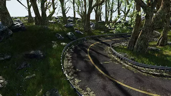 Car in Forest Highway Scene 3D model 6