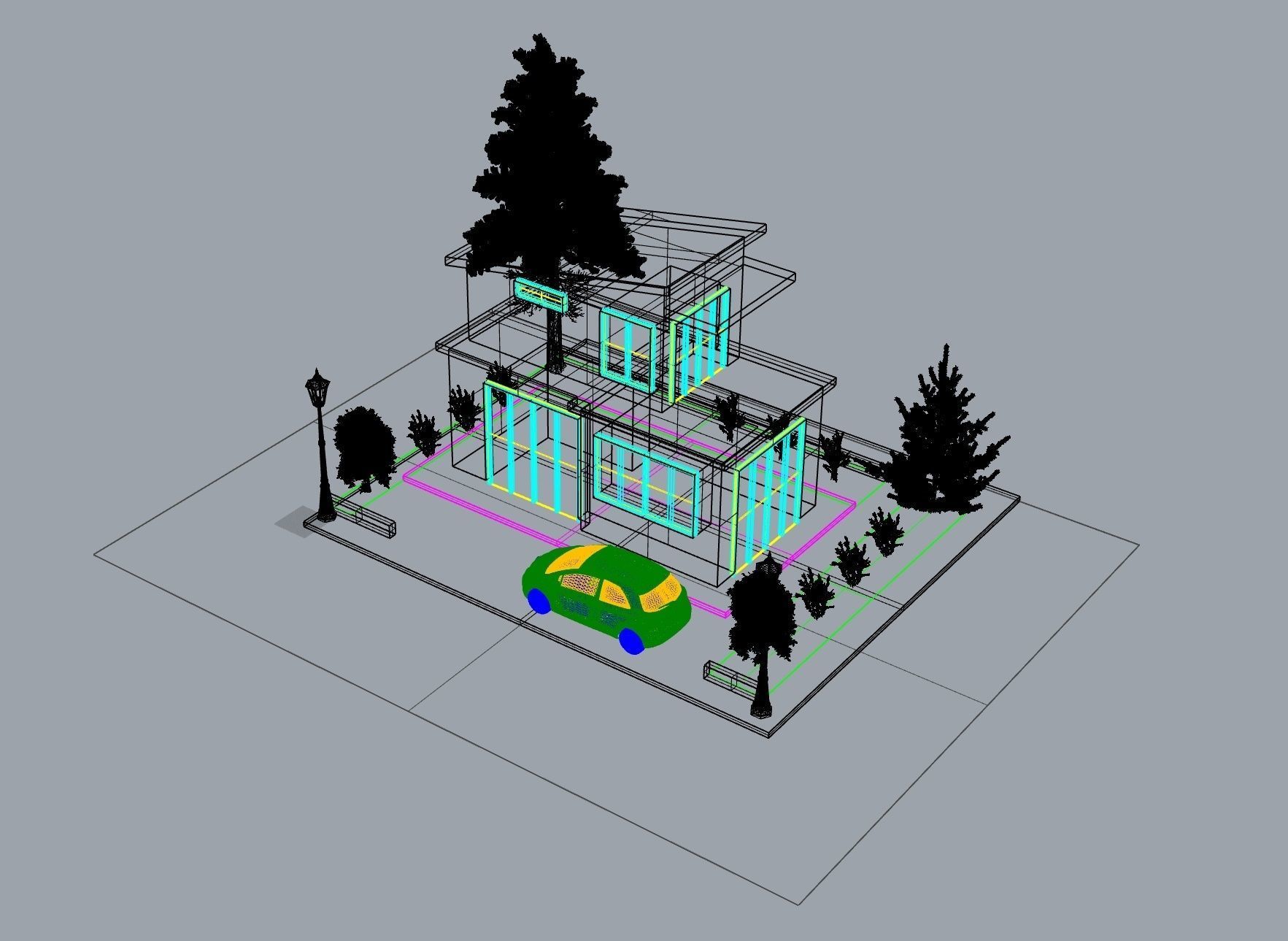Detached house country house 3D modeling source 3D print model_7