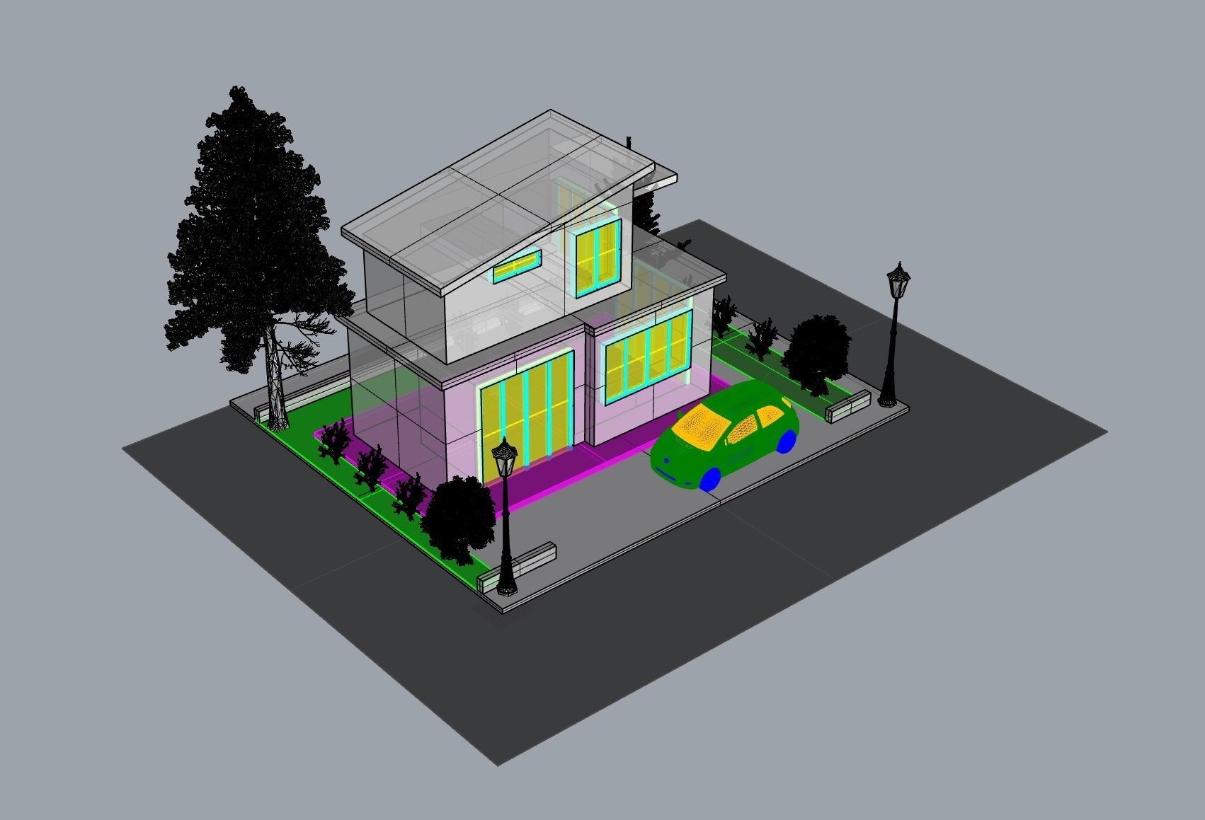Detached house country house 3D modeling source 3D print model_3